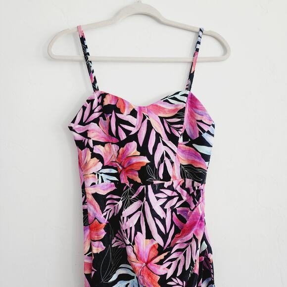 Zara Tropical Floral Print Corset Style Maxi / Midi Dress Side Slit Size Medium - Picture 6 of 11